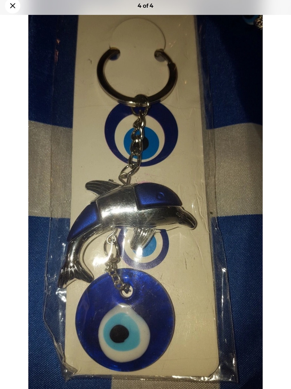 Blue Evil Eye Dolphin GREEK KEY CHAIN WITH DOLPHINE New from Greece vintage Y2K